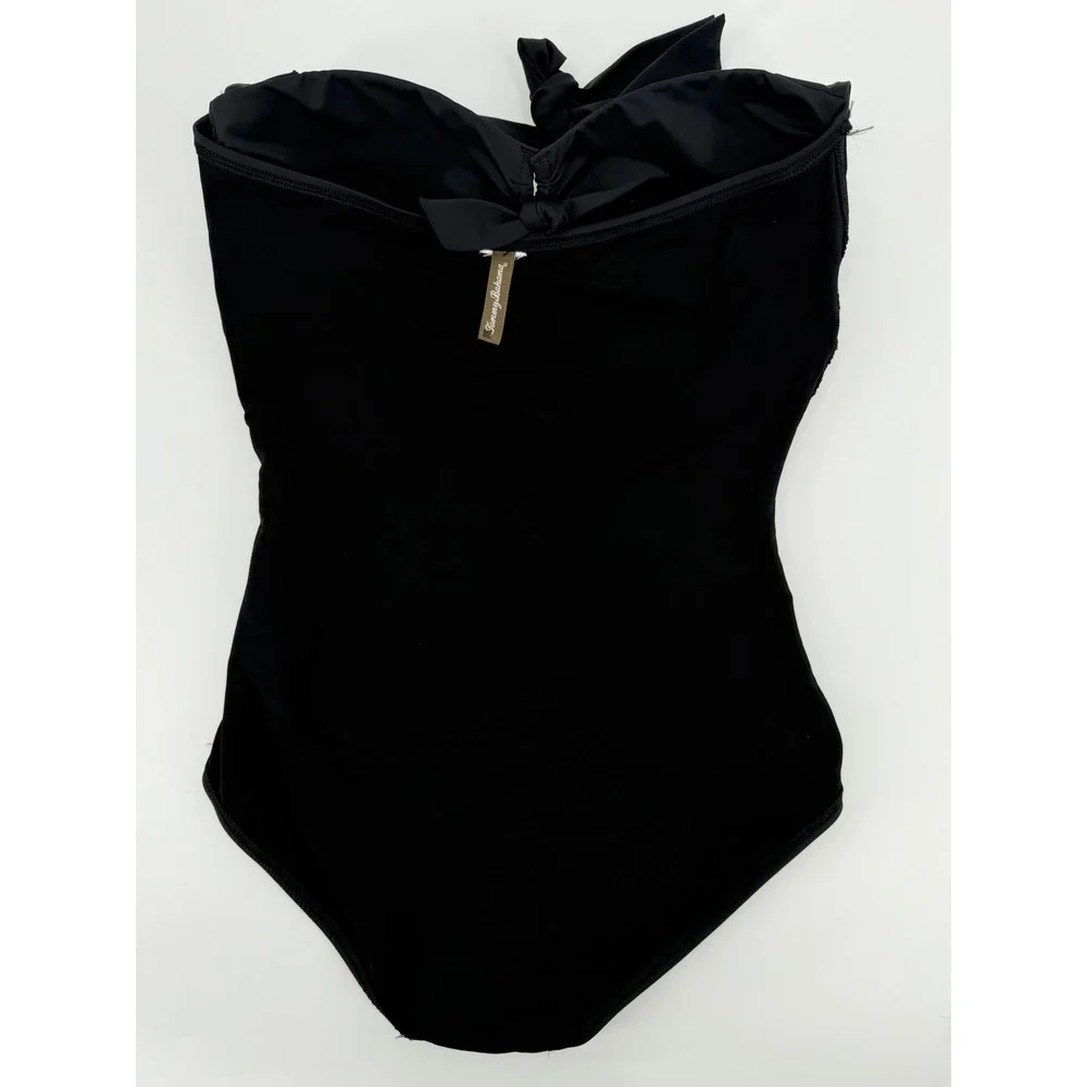 Tommy Bahama Pearl Shirred Halter One Piece Swimsuit Black Ruched Sweetheart M